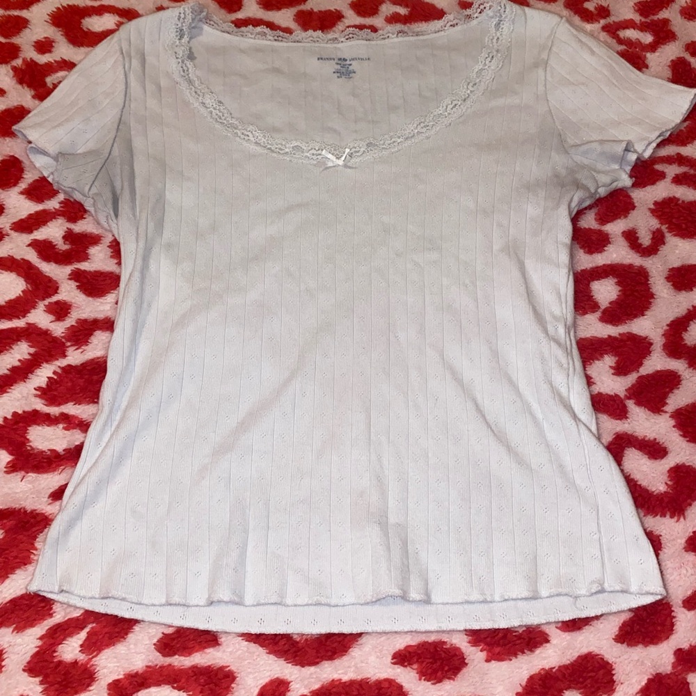Brandy Melville White Lace Trim Tee